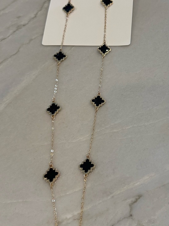 Jewelry - Gold-Plated Necklace with Black Clover Motif. 33"